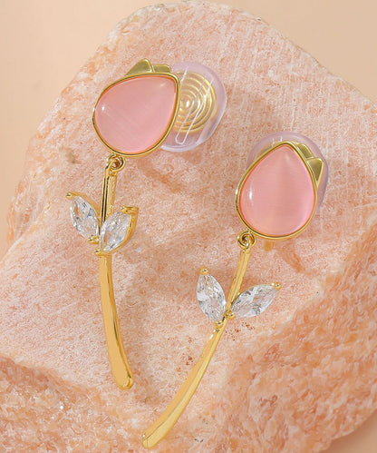 Beautiful Copper Overgild Cat's Eye Stone Tulip Drop Earrings