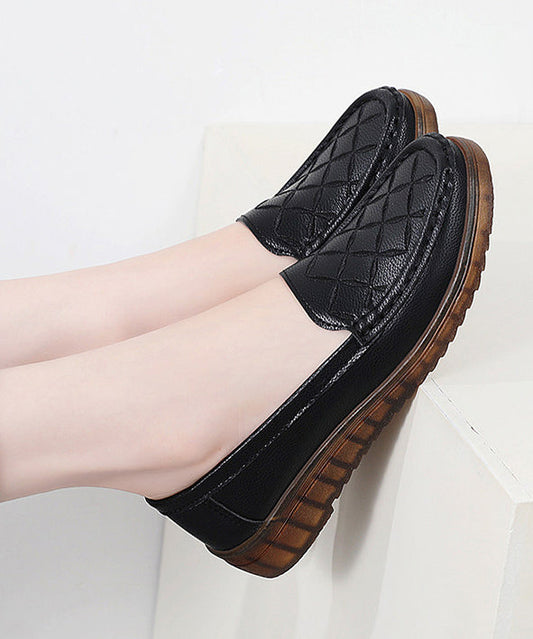 Beautiful Embroidery Flat Feet Shoes Black Cowhide Leather