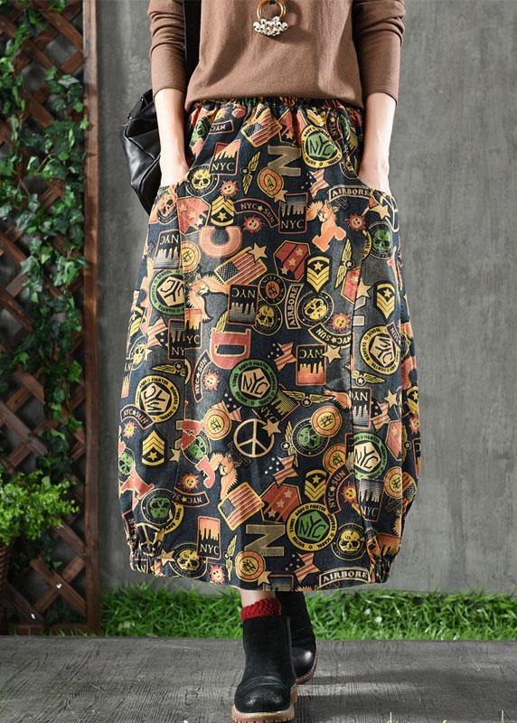 Beautiful Floral Elastic Waist Pockets Denim Skirts - SooLinen