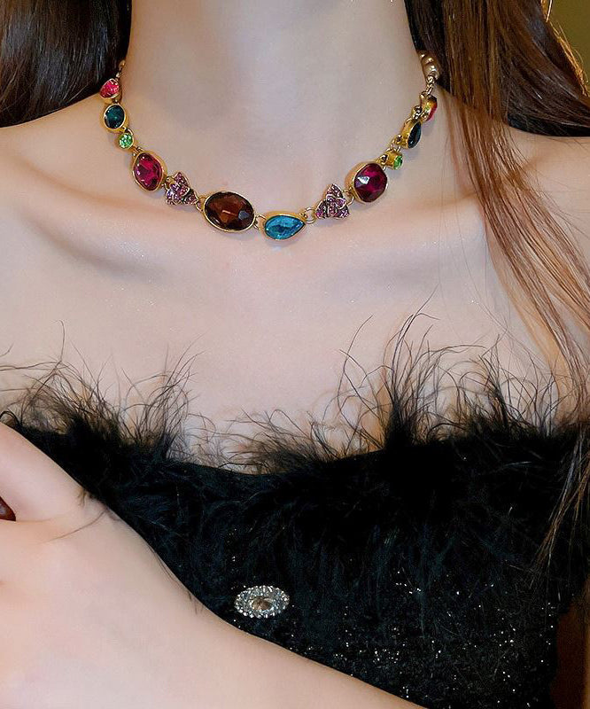 Wunderschöne Halskette mit floralem Halsband aus goldenem Achat, Perlen und Zirkonia