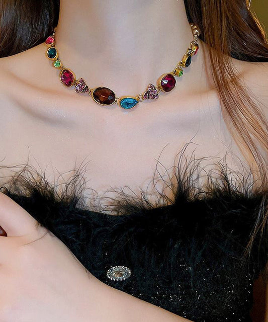 Wunderschöne Halskette mit floralem Halsband aus goldenem Achat, Perlen und Zirkonia