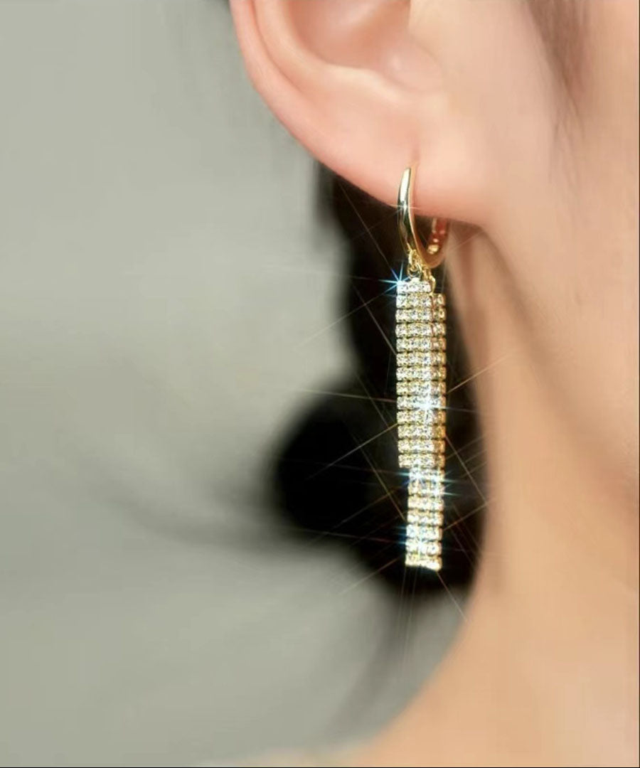 Hermosos aretes colgantes de cristal de circonita y oro de 14 quilates con sobredorado de cobre dorado