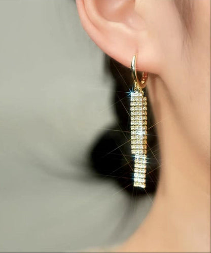 Hermosos aretes colgantes de cristal de circonita y oro de 14 quilates con sobredorado de cobre dorado