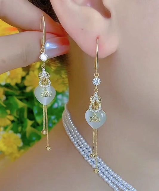Hermosos aretes colgantes con borlas de amor de cobre dorado con incrustaciones de circonita 520