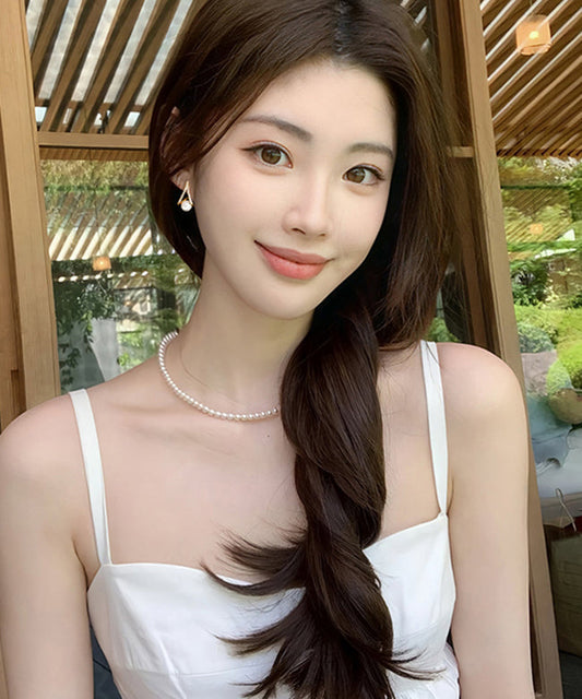 Hermosos aretes de perla y circonita de aleación de plata esterlina y oro