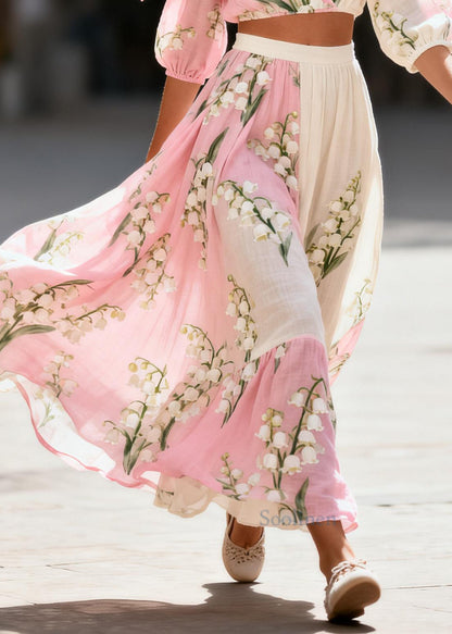 Beautiful Gradient Color Print Cotton Two Pieces Set Summer