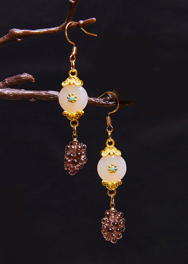 Wunderschöne Trauben Feine weiße Jade Tropfen Ohrringe