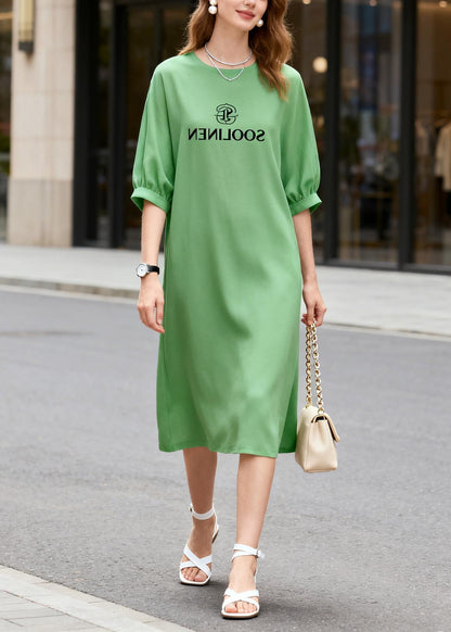 Beautiful Grass Green Print Cotton Straight Dresses Summer