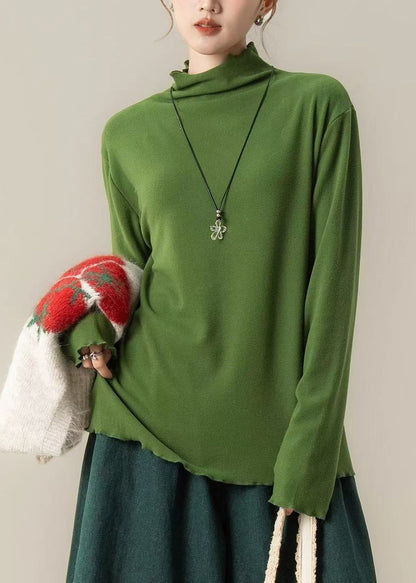 Hermosas camisas de algodón con cuello alto verde hierba para primavera