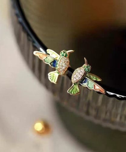 Beautiful Green Copper Alloy Zircon Enamel Drop Glaze Little Brid Stud Earrings