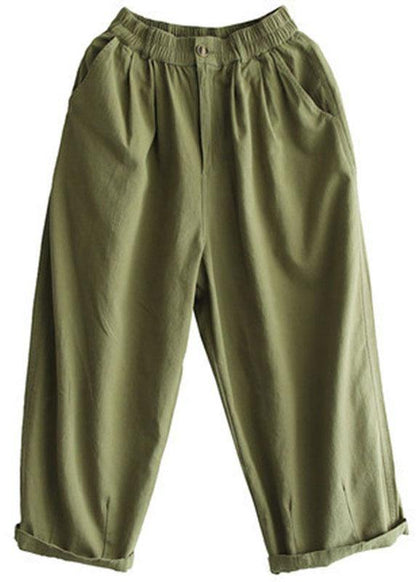 Beautiful Green Cotton Loose Harem Summer Pants - SooLinen