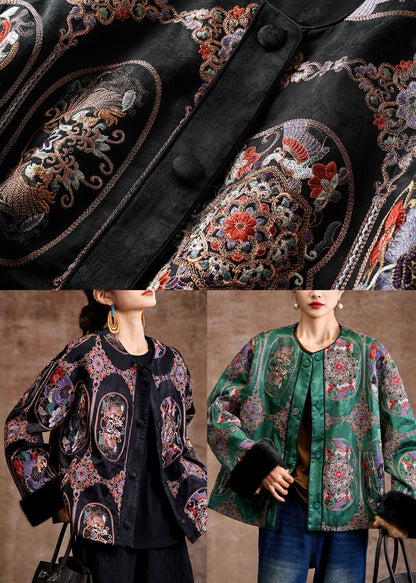 Wunderschöner grüner Wintermantel aus besticktem Patchwork-Nerzfell mit feiner Baumwollfüllung