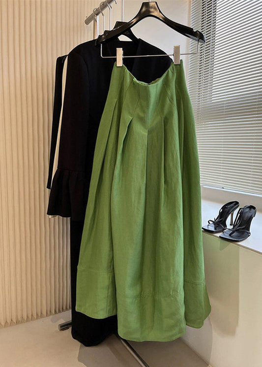 Beautiful Green High Waist Wrinkled Cotton Skirt Spring