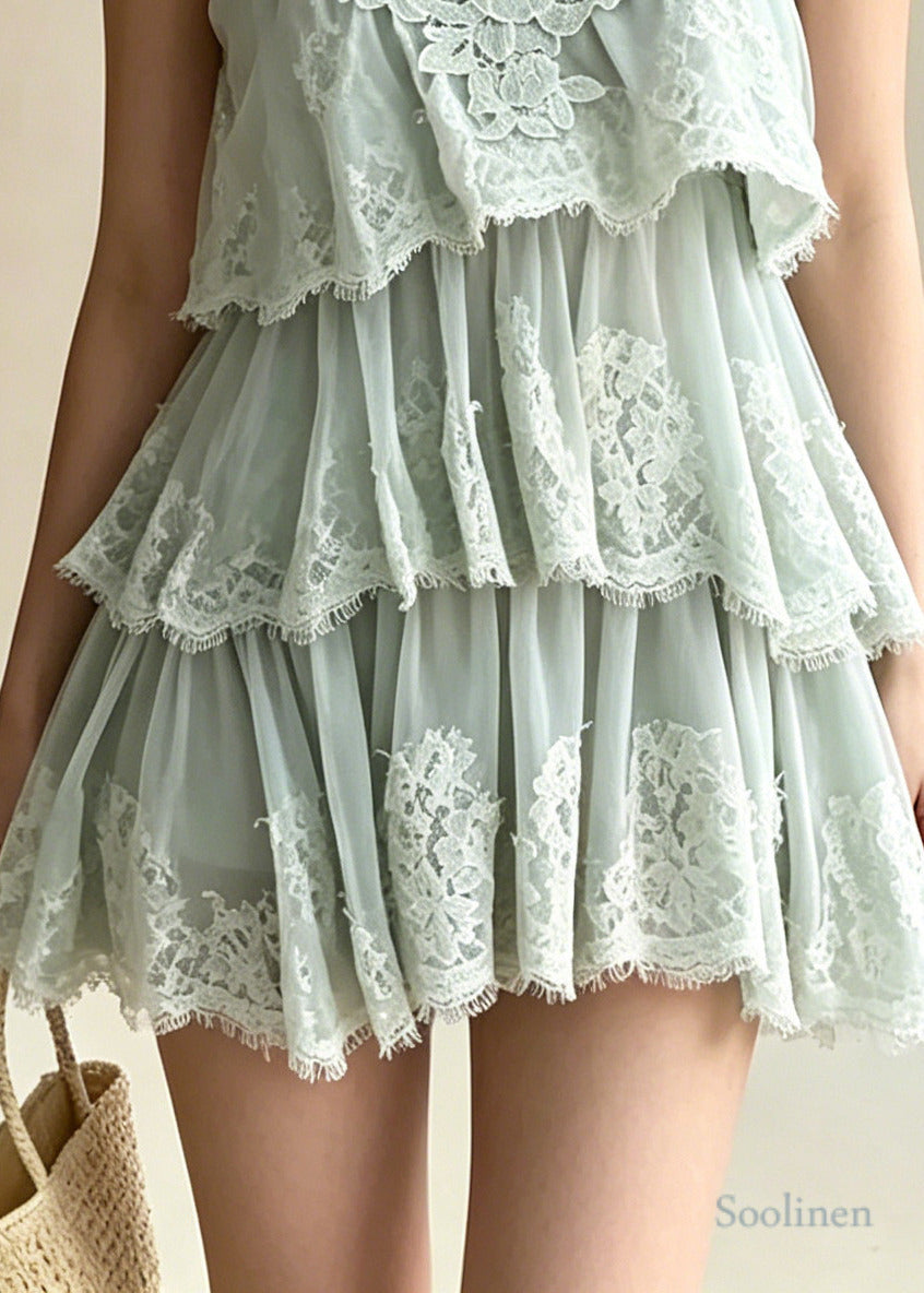 Beautiful Green Patchwork Lace Cami Dresses Summer