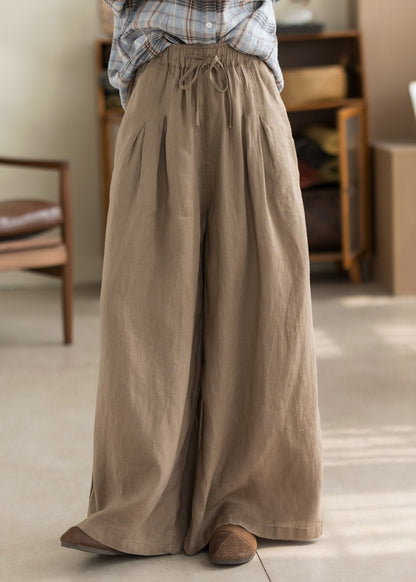 Beautiful Green Pockets Elastic Waist Linen Pants Summer