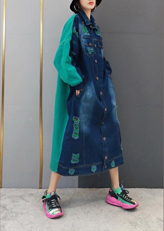 Beautiful Green Quilting Clothes Lapel Hole Maxi Spring Dresses - SooLinen