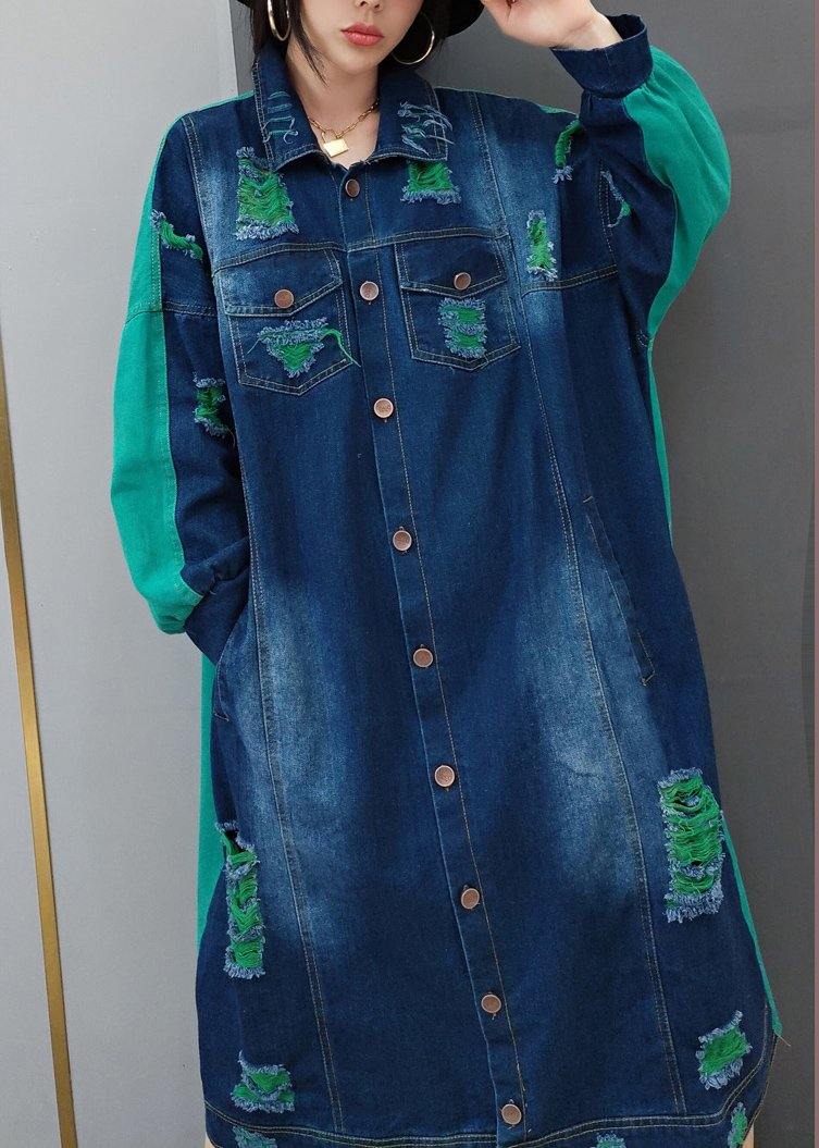 Beautiful Green Quilting Clothes Lapel Hole Maxi Spring Dresses - SooLinen