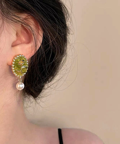 Wunderschöne grüne Tropfenohrringe aus Sterlingsilber mit Perlen und Harz