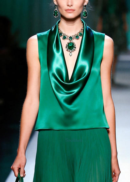 Beautiful Green Turtle Neck Patchwork Chiffon Fake Two Piece Dresses Sleeveless