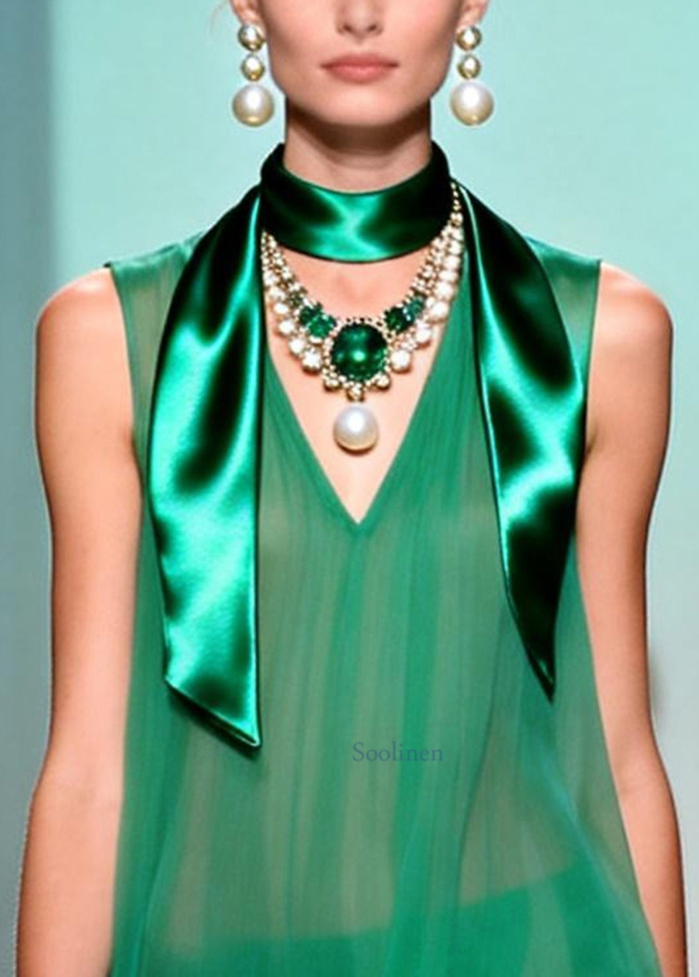 Beautiful Green V Neck Draping Chiffon Mini Dress Sleeveless