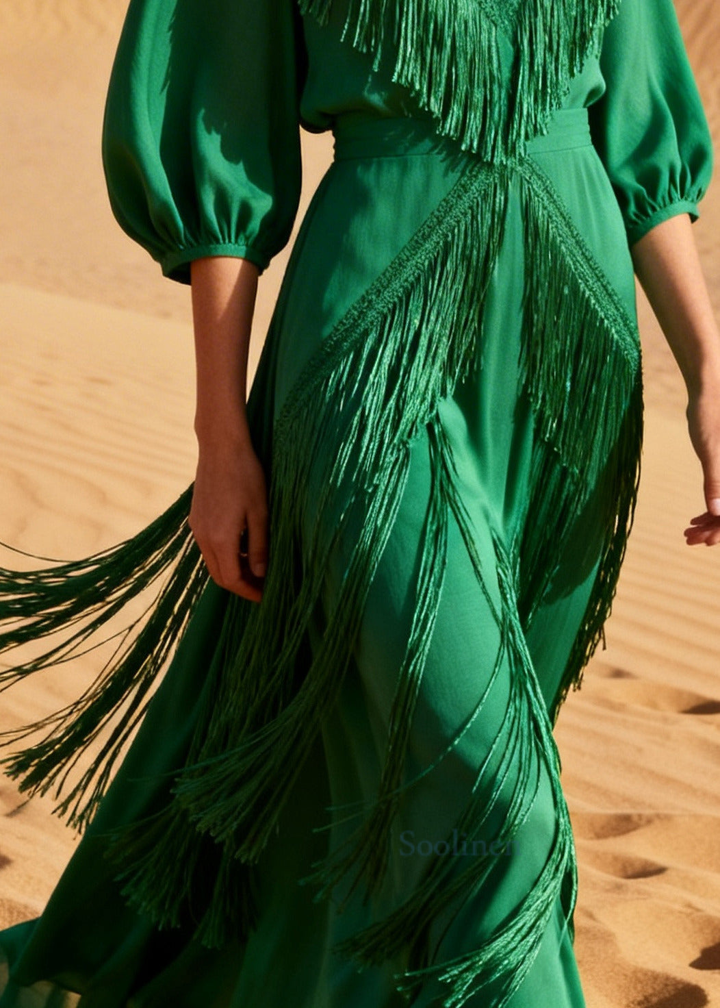 Beautiful Green V Neck Tasseled Chiffon Holiday Dresses Summer