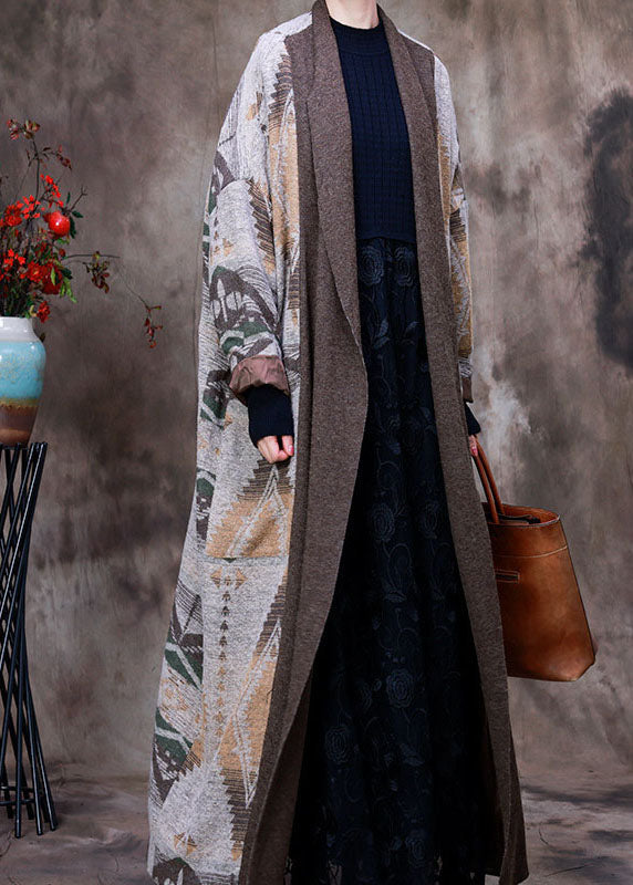 Schöne Grau Patchwork Print Strick Wollmäntel Winter