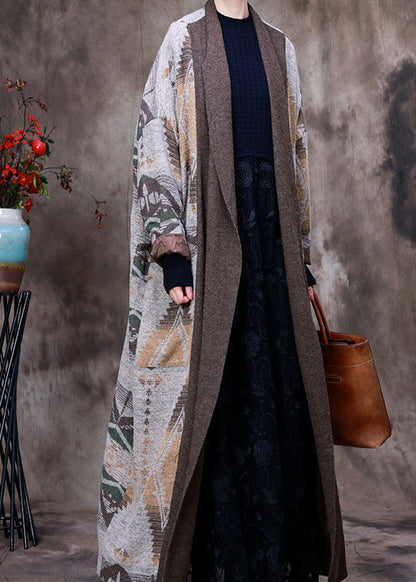 Schöne Grau Patchwork Print Strick Wollmäntel Winter