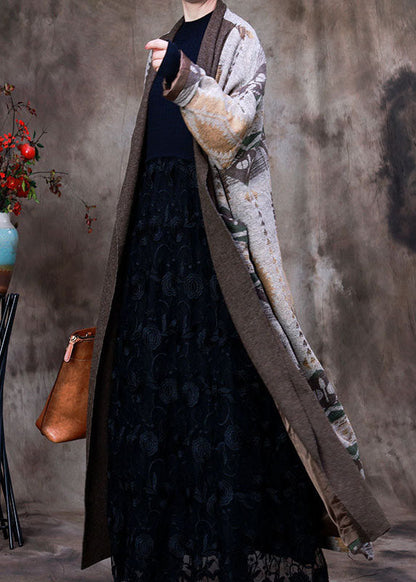 Schöne Grau Patchwork Print Strick Wollmäntel Winter