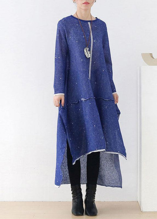 Beautiful Grey White Low High Side Open Fall Knitted Dress - SooLinen