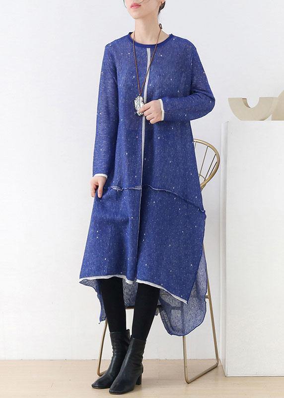 Beautiful Grey White Low High Side Open Fall Knitted Dress - SooLinen