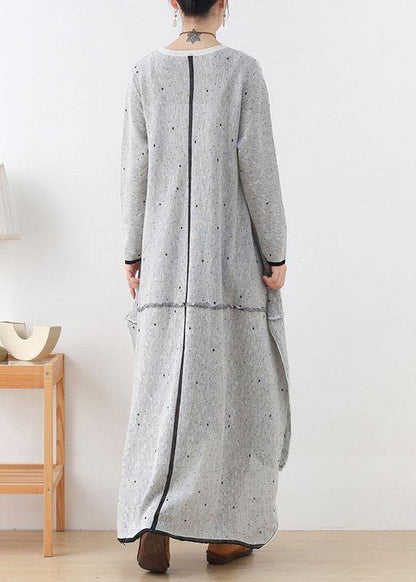 Beautiful Grey White Low High Side Open Fall Knitted Dress - SooLinen