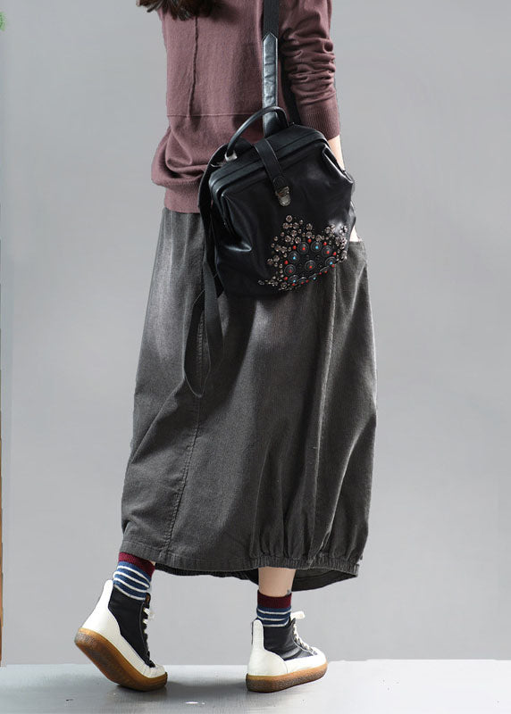 Schöne Grau schwarz faltig Patchwork Cord Röcke Frühling