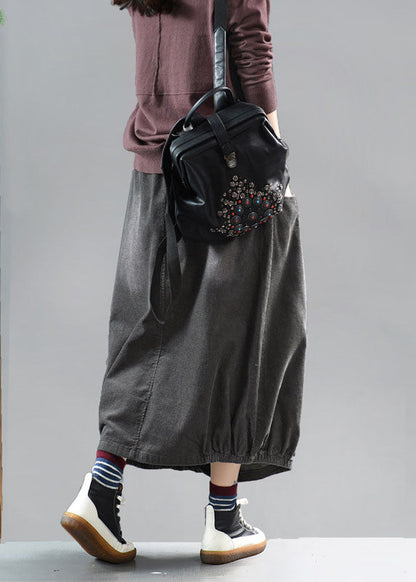 Schöne Grau schwarz faltig Patchwork Cord Röcke Frühling