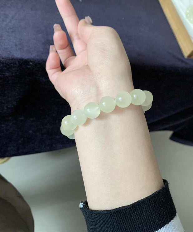 Beautiful Jade Bead Translucent With A Hint Of Cat's Eye Bracelet