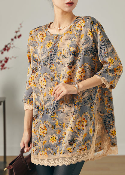 Schöne Khaki Oversize Patchwork Chiffon Shirts Frühling