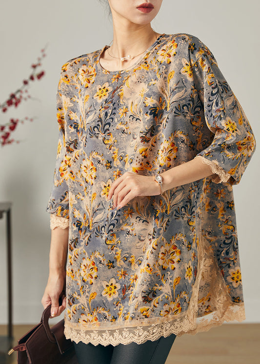 Schöne Khaki Oversize Patchwork Chiffon Shirts Frühling