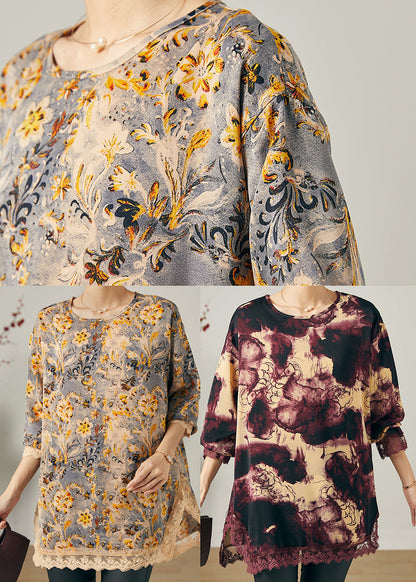 Schöne Khaki Oversize Patchwork Chiffon Shirts Frühling