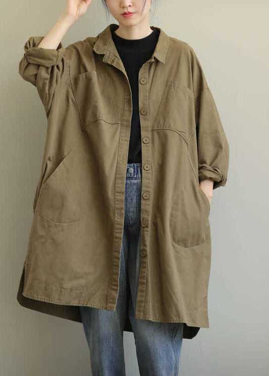 Schöne Khaki PeterPan Kragen Knopf Baumwolle Trenchcoat Frühling