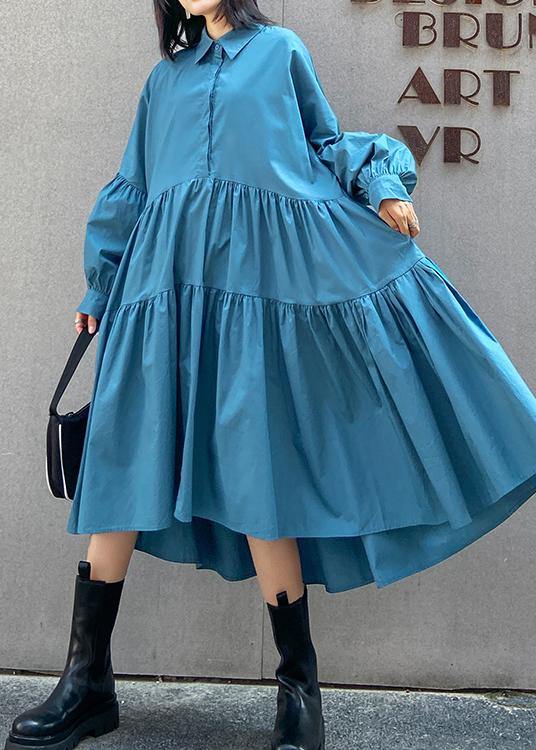 Beautiful Lapel Cinched Spring Clothes For Women Fabrics Blue Dresses - SooLinen