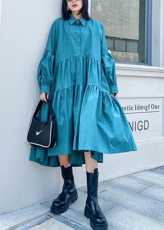 Beautiful Lapel Cinched Spring Clothes For Women Fabrics Blue Dresses - SooLinen