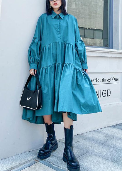 Beautiful Lapel Cinched Spring Clothes For Women Fabrics Blue Dresses - SooLinen