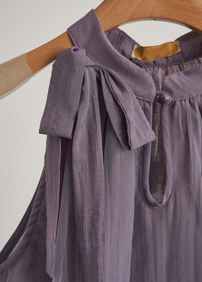 Wunderschönes zweiteiliges Set aus lavendelfarbenem Tüll mit Cut-Out-Schultern und Print für den Sommer