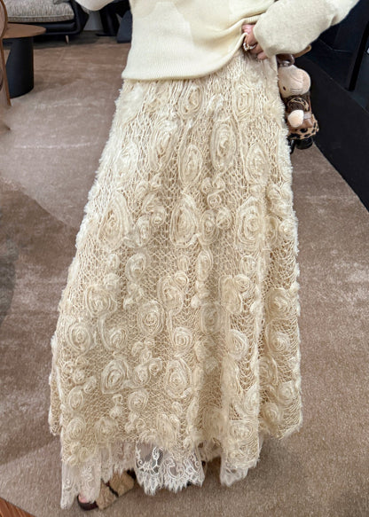 Hermosa falda de línea A con cintura elástica y estampado floral amarillo claro para primavera