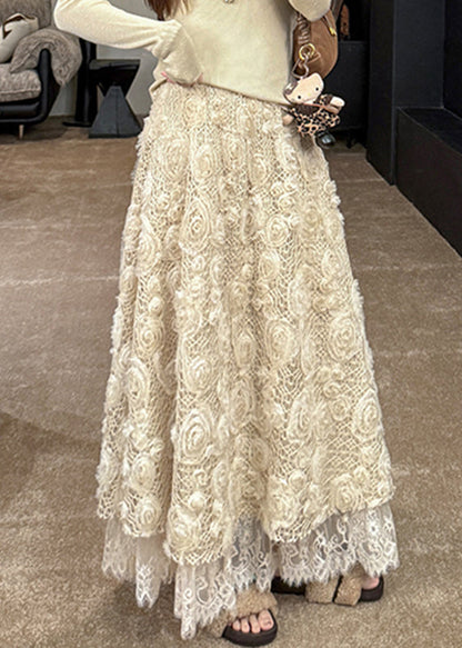 Hermosa falda de línea A con cintura elástica y estampado floral amarillo claro para primavera