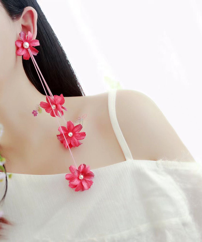 Wunderschöne hellgelbe Perlen-Tropfenohrringe mit Blumenquaste