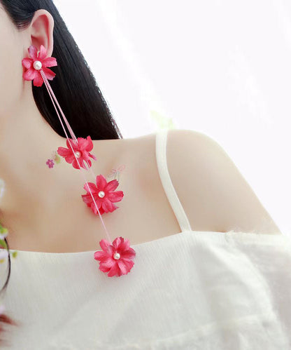 Wunderschöne hellgelbe Perlen-Tropfenohrringe mit Blumenquaste