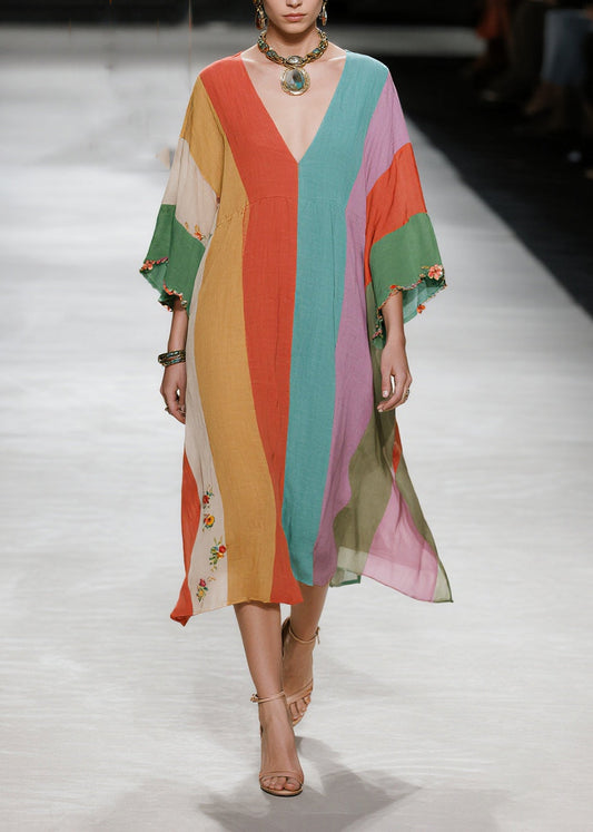 Beautiful Multicolored Oversized Striped Cotton Dresses Summer