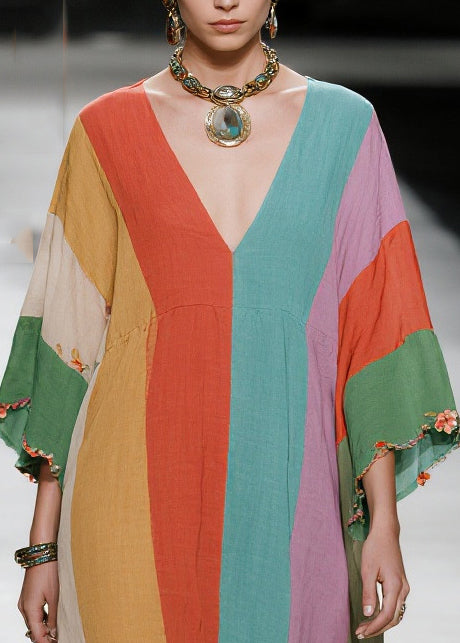 Beautiful Multicolored Oversized Striped Cotton Dresses Summer
