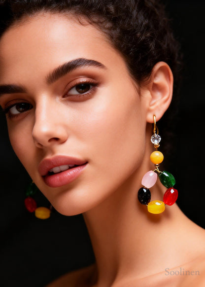 Beautiful Multicolour Gem Stone Fine Beeswax Drop Earring