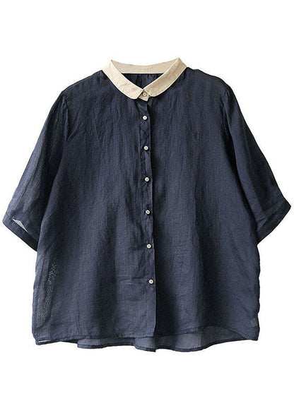 Schöne rot gestreifte Peter Pan Kragen Knopf lose Herbst Halbarm Shirt Tops